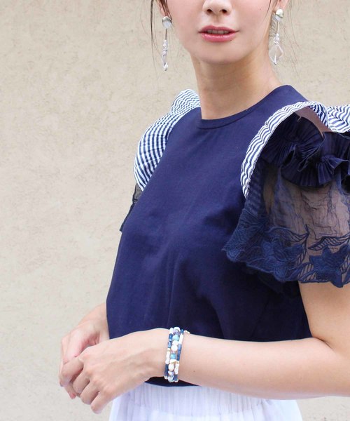 MODE ROBE（モードローブ）の「3連ストーンビーズブレスレット（ブレスレット・レディース・ブラウン/ミント/ネイビー/ターコイズブルー/ピンク・FREE）」の7枚目の写真