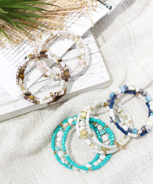 MODE ROBE（モードローブ）の「3連ストーンビーズブレスレット（ブレスレット・レディース・ブラウン/ミント/ネイビー/ターコイズブルー/ピンク・FREE）」の18枚目の写真