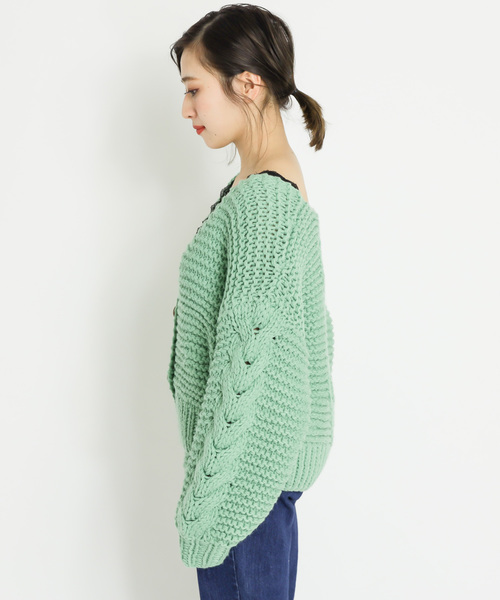 CIAOPANIC(チャオパニック)の「ハンドニットケーブルカーディガン(カーディガン/ボレロ・レディース・アイボリー/ミント/オレンジ・FREE)」の11枚目の写真