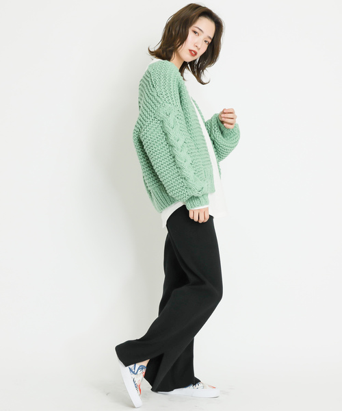 CIAOPANIC(チャオパニック)の「ハンドニットケーブルカーディガン(カーディガン/ボレロ・レディース・アイボリー/ミント/オレンジ・FREE)」の15枚目の写真