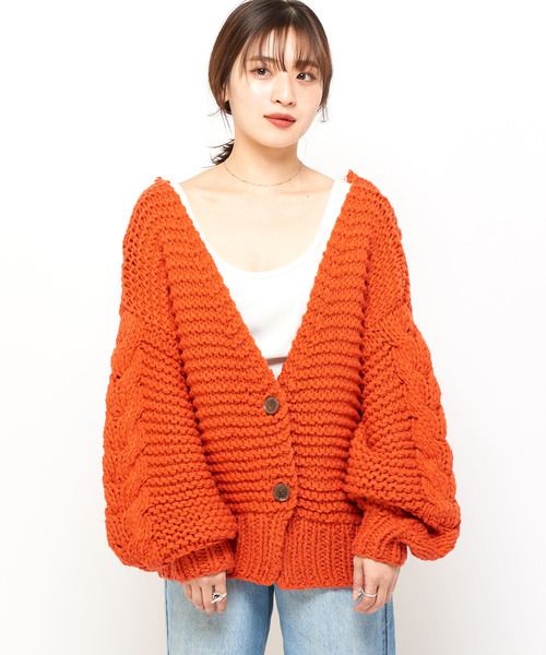 CIAOPANIC(チャオパニック)の「ハンドニットケーブルカーディガン(カーディガン/ボレロ・レディース・アイボリー/ミント/オレンジ・FREE)」の7枚目の写真