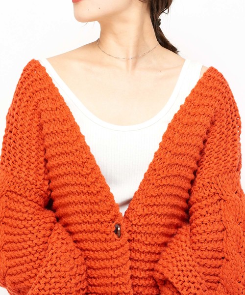 CIAOPANIC(チャオパニック)の「ハンドニットケーブルカーディガン(カーディガン/ボレロ・レディース・アイボリー/ミント/オレンジ・FREE)」の6枚目の写真