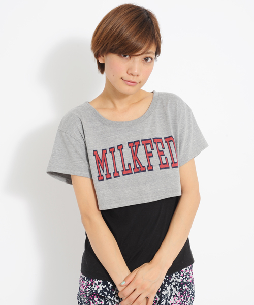 MILKFED.（ミルクフェド）の「CROPPED S/S TEE MILKFED（Tシャツ/カットソー・レディース・ホワイト/アッシュグレー/ライトパープル・MEDIUM/SMALL）」の3枚目の写真