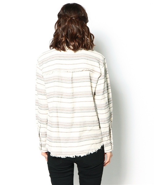 goa（ゴア）の「綿麻ｽﾄﾗｲﾌﾟﾋﾟｸﾞﾒﾝﾄｼｬﾂ（シャツ/ブラウス・レディース・アイボリー/ベージュ・FREE）」の5枚目の写真