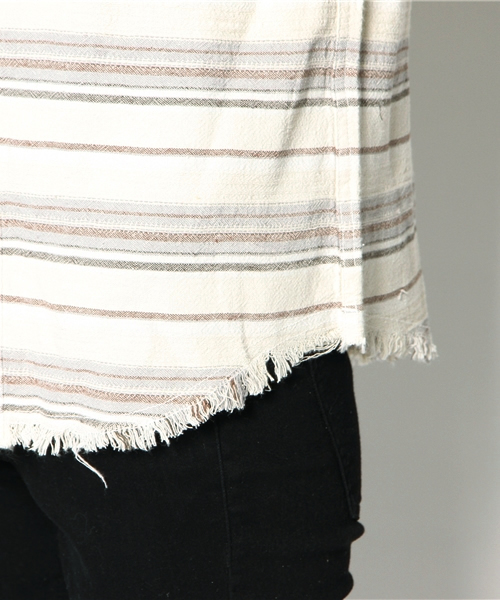 goa（ゴア）の「綿麻ｽﾄﾗｲﾌﾟﾋﾟｸﾞﾒﾝﾄｼｬﾂ（シャツ/ブラウス・レディース・アイボリー/ベージュ・FREE）」の9枚目の写真