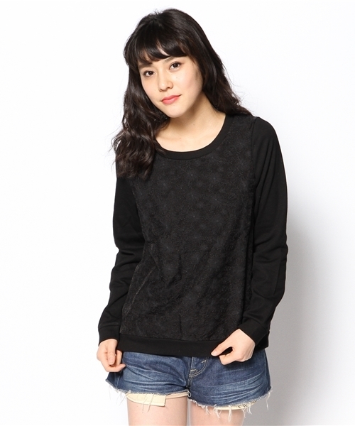 DISCOAT(ディスコート)の「【Discoat】裏毛前刺繍レースプルオーバー(Tシャツ/カットソー・レディース・グレー/ネイビー/オフホワイト・フリ-)」の1枚目の写真