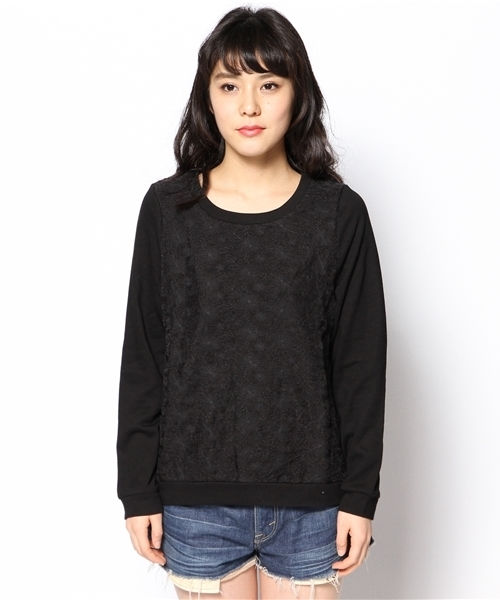 DISCOAT(ディスコート)の「【Discoat】裏毛前刺繍レースプルオーバー(Tシャツ/カットソー・レディース・グレー/ネイビー/オフホワイト・フリ-)」の4枚目の写真