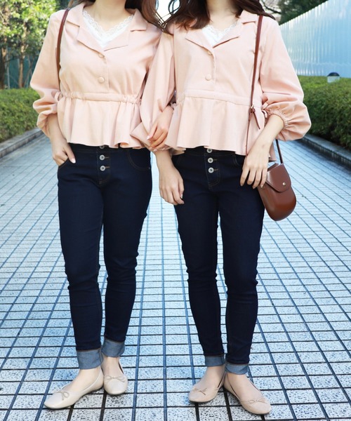 PairPair(ペアペア)の「開襟サイドリボンフリルブラウス(シャツ/ブラウス・レディース・ライトグリーン/スモークピンク/ライトベージュ・FREE)」の4枚目の写真