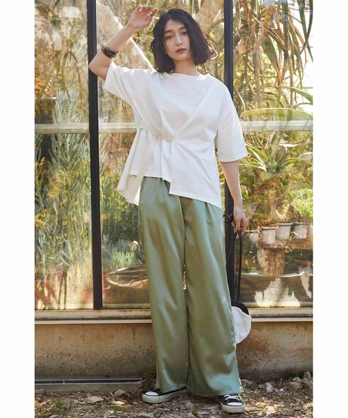 MEDE19F（メデジュウキュウ）の「ＭＥＤＥ１９Ｆ　ベルテッドアシメタックＴシャツ（Tシャツ/カットソー・レディース・ベージュ/ホワイト・MEDIUM/LARGE/X-LARGE/XX-LARGE）」の7枚目の写真