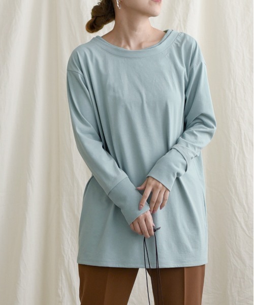 LHELBIE(レルビエ)の「【Made in Japan】【吸水速乾・UVカット・抗ピリング】 レイヤードデザインプルオーバー(Tシャツ/カットソー)」|ライトブルー