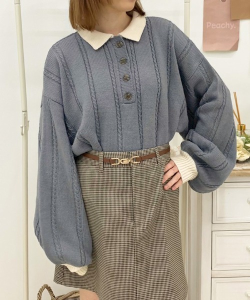 apres jour(アプレジュール)の「細ケーブルポロニット【ZOZOTOWN限定アイテム】(ニット/セーター・レディース・ブラック/アイボリー/その他/モスグリーン/ダークブルー・X-LARGE/フリー)」の4枚目の写真