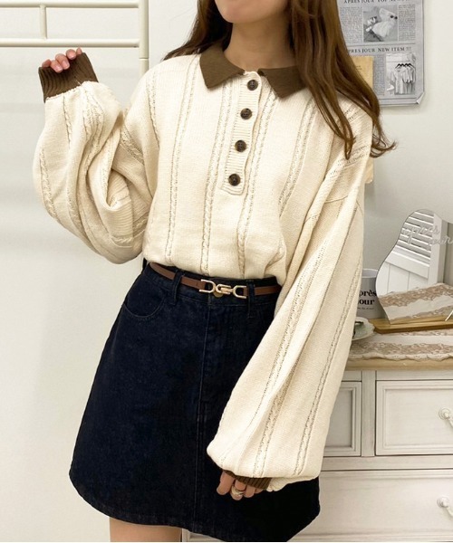 apres jour(アプレジュール)の「細ケーブルポロニット【ZOZOTOWN限定アイテム】(ニット/セーター・レディース・ブラック/アイボリー/その他/モスグリーン/ダークブルー・X-LARGE/フリー)」の5枚目の写真