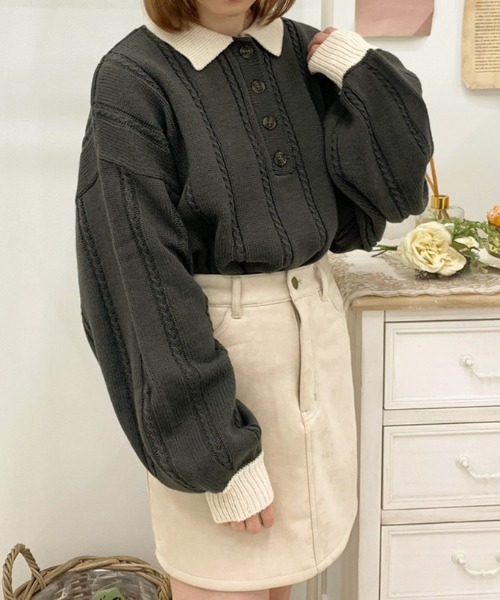 apres jour(アプレジュール)の「細ケーブルポロニット【ZOZOTOWN限定アイテム】(ニット/セーター・レディース・ブラック/アイボリー/その他/モスグリーン/ダークブルー・X-LARGE/フリー)」の14枚目の写真