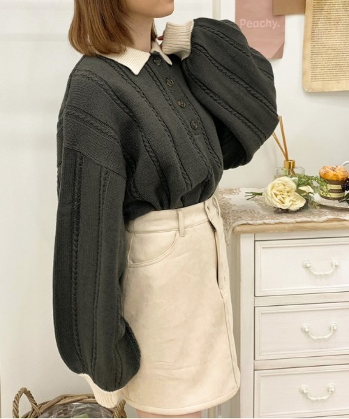 apres jour(アプレジュール)の「細ケーブルポロニット【ZOZOTOWN限定アイテム】(ニット/セーター・レディース・ブラック/アイボリー/その他/モスグリーン/ダークブルー・X-LARGE/フリー)」の15枚目の写真