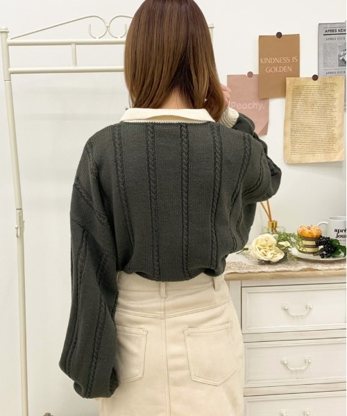 apres jour(アプレジュール)の「細ケーブルポロニット【ZOZOTOWN限定アイテム】(ニット/セーター・レディース・ブラック/アイボリー/その他/モスグリーン/ダークブルー・X-LARGE/フリー)」の16枚目の写真