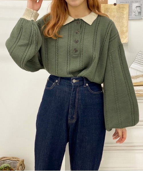 apres jour(アプレジュール)の「細ケーブルポロニット【ZOZOTOWN限定アイテム】(ニット/セーター・レディース・ブラック/アイボリー/その他/モスグリーン/ダークブルー・X-LARGE/フリー)」の19枚目の写真