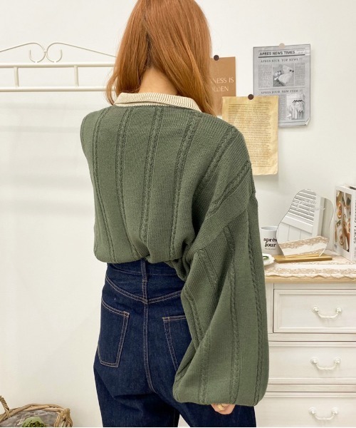 apres jour(アプレジュール)の「細ケーブルポロニット【ZOZOTOWN限定アイテム】(ニット/セーター・レディース・ブラック/アイボリー/その他/モスグリーン/ダークブルー・X-LARGE/フリー)」の20枚目の写真