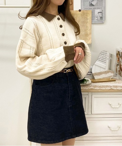 apres jour(アプレジュール)の「細ケーブルポロニット【ZOZOTOWN限定アイテム】(ニット/セーター・レディース・ブラック/アイボリー/その他/モスグリーン/ダークブルー・X-LARGE/フリー)」の10枚目の写真