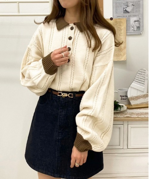 apres jour(アプレジュール)の「細ケーブルポロニット【ZOZOTOWN限定アイテム】(ニット/セーター・レディース・ブラック/アイボリー/その他/モスグリーン/ダークブルー・X-LARGE/フリー)」の11枚目の写真