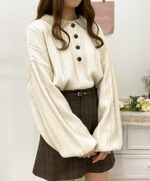 apres jour(アプレジュール)の「細ケーブルポロニット【ZOZOTOWN限定アイテム】(ニット/セーター・レディース・ブラック/アイボリー/その他/モスグリーン/ダークブルー・X-LARGE/フリー)」の6枚目の写真