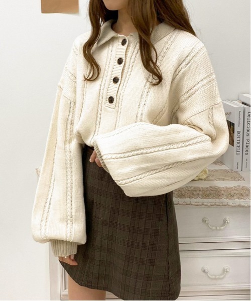 apres jour(アプレジュール)の「細ケーブルポロニット【ZOZOTOWN限定アイテム】(ニット/セーター・レディース・ブラック/アイボリー/その他/モスグリーン/ダークブルー・X-LARGE/フリー)」の7枚目の写真