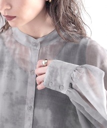 classicalelf | 無地ロング丈 バンドカラー シフォンシアーシャツ(長袖)(シャツ/ブラウス)