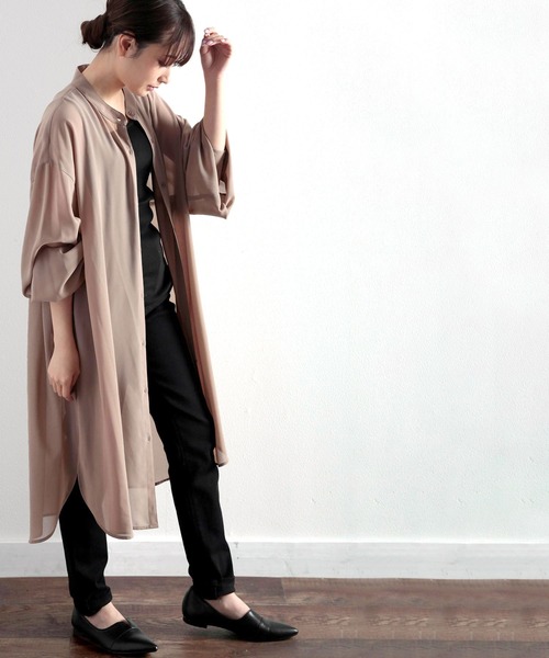 classicalelf(クラシカルエルフ)の「無地ロング丈 バンドカラー シフォンシアーシャツ(長袖)(シャツ/ブラウス・レディース・ホワイト/ライトグレー/モカ・MEDIUM/LARGE/X-LARGE)」の15枚目の写真