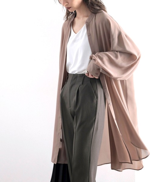 classicalelf(クラシカルエルフ)の「無地ロング丈 バンドカラー シフォンシアーシャツ(長袖)(シャツ/ブラウス・レディース・ホワイト/ライトグレー/モカ・MEDIUM/LARGE/X-LARGE)」の17枚目の写真