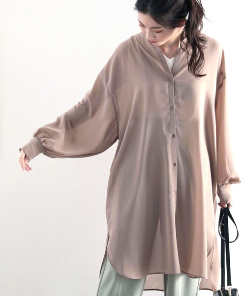 classicalelf(クラシカルエルフ)の「無地ロング丈 バンドカラー シフォンシアーシャツ(長袖)(シャツ/ブラウス・レディース・ホワイト/ライトグレー/モカ・MEDIUM/LARGE/X-LARGE)」の18枚目の写真