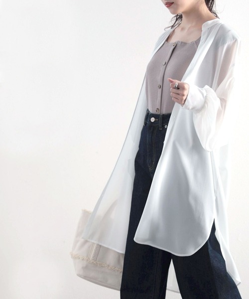 classicalelf(クラシカルエルフ)の「無地ロング丈 バンドカラー シフォンシアーシャツ(長袖)(シャツ/ブラウス・レディース・ホワイト/ライトグレー/モカ・MEDIUM/LARGE/X-LARGE)」の9枚目の写真