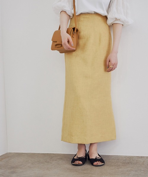 MADEMOISELLE ROPE'（マドモアゼル ロペ）の「リネンライクストレートスカート（スカート・レディース・キャメル/ラベンダー/イエロー・36/38）」の2枚目の写真