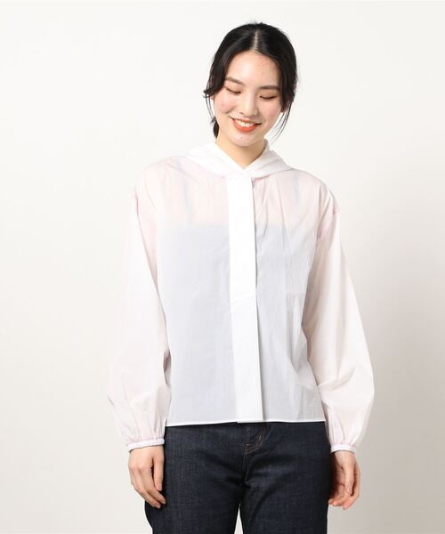 Q（キュー）の「ワッシャーシャツパーカー（シャツ/ブラウス・レディース・ホワイト/ライトグレー・ONE SIZE）」の6枚目の写真