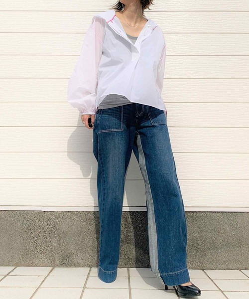 Q（キュー）の「ワッシャーシャツパーカー（シャツ/ブラウス・レディース・ホワイト/ライトグレー・ONE SIZE）」の5枚目の写真