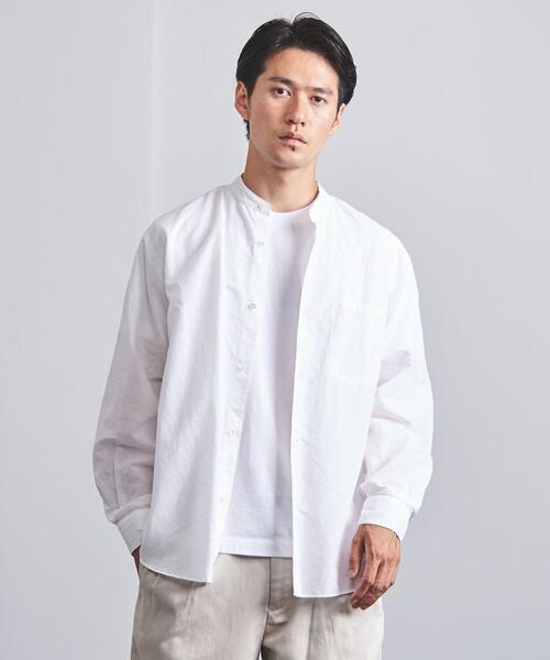 UNITED ARROWS（ユナイテッドアローズ）の「＜UNITED ARROWS＞ コットン/リネン スラブ ポプリン バンドカラー（シャツ/ブラウス・メンズ・ホワイト/ネイビー・X-LARGE/MEDIUM/SMALL/LARGE）」の14枚目の写真