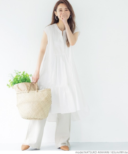 coca(coca)(コカ)の「ビンテージコットン・ティアードノースリーブワンピース(ワンピース・レディース・ホワイト/ブラック・ONE SIZE)」の3枚目の写真