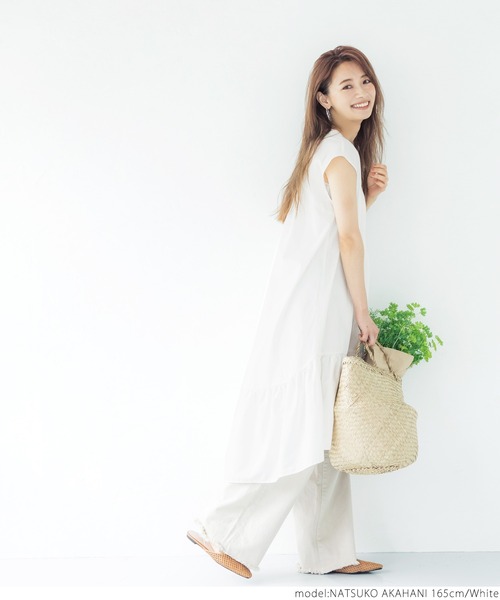 coca(coca)(コカ)の「ビンテージコットン・ティアードノースリーブワンピース(ワンピース・レディース・ホワイト/ブラック・ONE SIZE)」の4枚目の写真