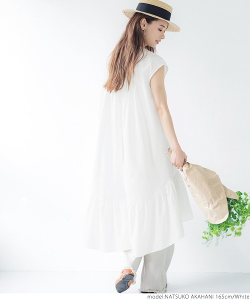 coca(coca)(コカ)の「ビンテージコットン・ティアードノースリーブワンピース(ワンピース・レディース・ホワイト/ブラック・ONE SIZE)」の7枚目の写真