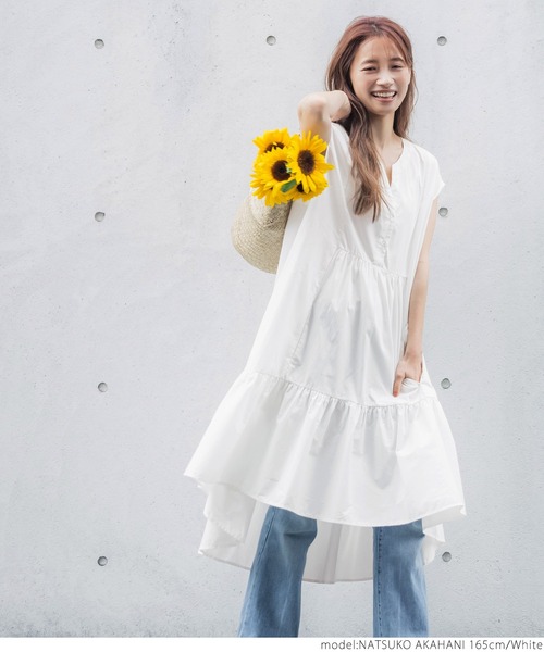 coca(coca)(コカ)の「ビンテージコットン・ティアードノースリーブワンピース(ワンピース・レディース・ホワイト/ブラック・ONE SIZE)」の8枚目の写真