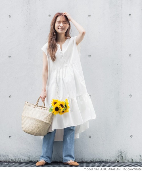 coca(coca)(コカ)の「ビンテージコットン・ティアードノースリーブワンピース(ワンピース・レディース・ホワイト/ブラック・ONE SIZE)」の11枚目の写真