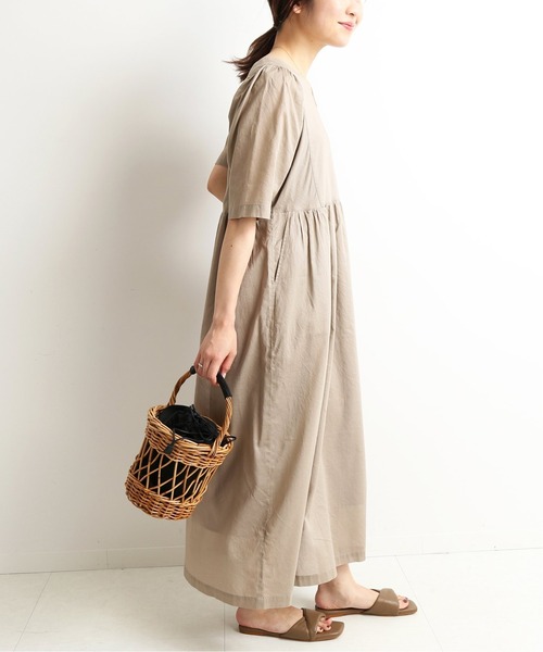 美品スローブイエナきれい色ふんわりギャザースリーブリラックスワンピース♪ SLOBE IENA ワンピース ギャザースリーブリラックスワンピース