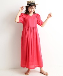 ギャザースリーブリラックスワンピース【手洗い可能】◆