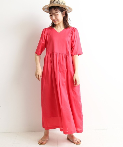 美品スローブイエナきれい色ふんわりギャザースリーブリラックスワンピース♪ SLOBE IENA ワンピース ギャザースリーブリラックスワンピース