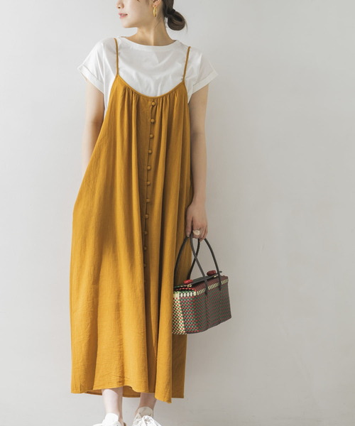 URBAN RESEARCH（アーバンリサーチ）の「楊柳釦デザインキャミソールワンピース（ワンピース・レディース・オレンジ/ブラック/アイボリー・FREE）」の14枚目の写真