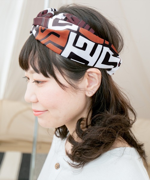 チャイハネ（チャイハネ）の「【チャイハネ】アフリカンファブリックヘアバンド（ヘアバンド・レディース・ネイビー/ブラウン/グリーン/イエロー・FREE）」の2枚目の写真