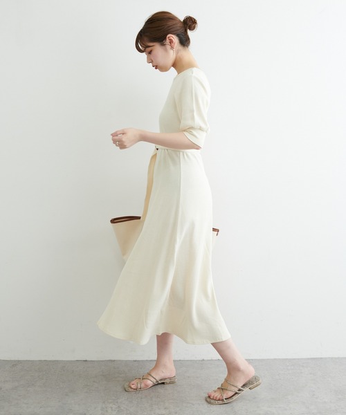 natural couture（ナチュラルクチュール）の「【WEB限定カラー有り】【おうちナチュ】美シルエットワッフルフレアワンピース（ルームワンピース・レディース・ミント/アイボリー/ブラック/モカ/ピンク・FREE）」の9枚目の写真