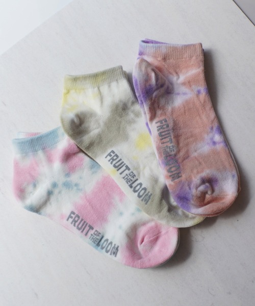 RiNc (リンク)の「【 FRUIT OF THE LOOM / フルーツ オブ ザ ルーム 】 カラー タイダイ ソックス 3点セット(ソックス/靴下・レディース・パープル・FREE)」の1枚目の写真