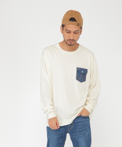 Wrangler(ラングラー)の「Wrangler ラングラー デニムポケットT(Tシャツ/カットソー・メンズ・ホワイト/ベージュ・M/L/XL)」の2枚目の写真