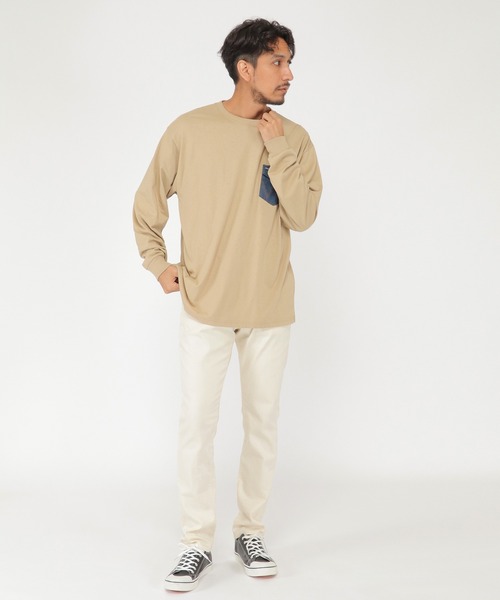 Wrangler(ラングラー)の「Wrangler ラングラー デニムポケットT(Tシャツ/カットソー・メンズ・ホワイト/ベージュ・M/L/XL)」の16枚目の写真