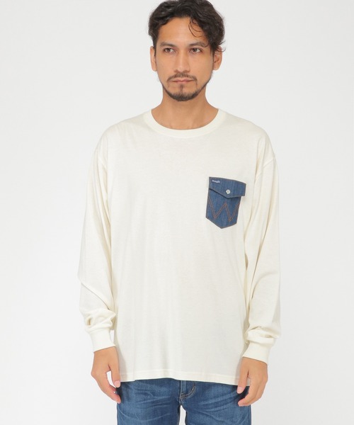 Wrangler(ラングラー)の「Wrangler ラングラー デニムポケットT(Tシャツ/カットソー・メンズ・ホワイト/ベージュ・M/L/XL)」の5枚目の写真