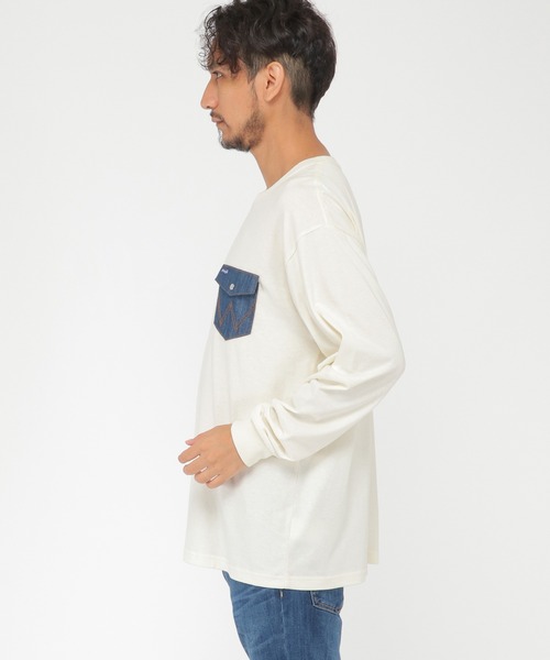 Wrangler(ラングラー)の「Wrangler ラングラー デニムポケットT(Tシャツ/カットソー・メンズ・ホワイト/ベージュ・M/L/XL)」の3枚目の写真